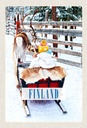 Holzschild 30x20 cm Finnland Schnee Kind Hirsch Schlitten Bildmotiv Reisemotiv Abenteuer Reisen