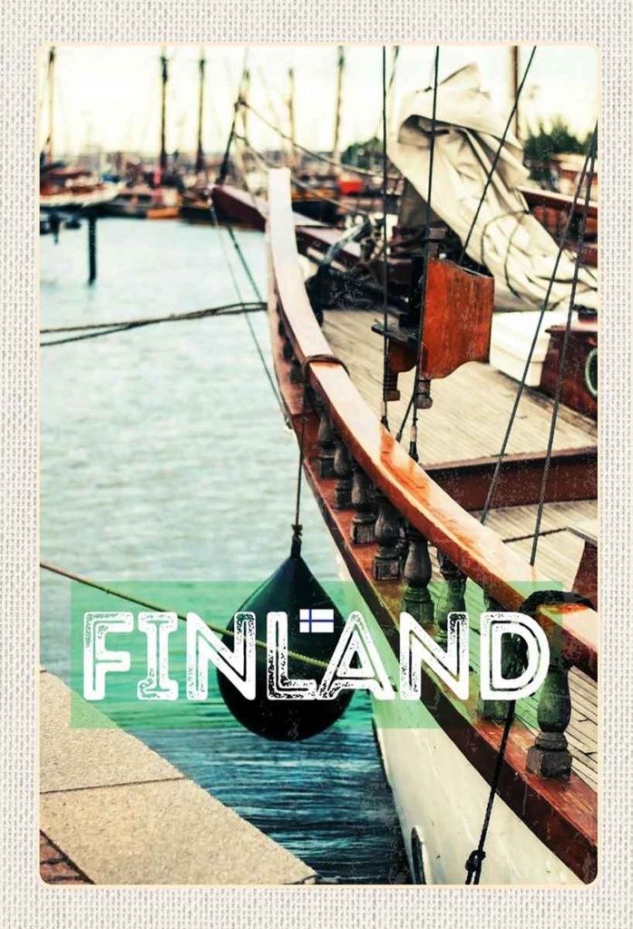 Holzschild 30x20 cm Finnland Wasser Meer Schiff Bildmotiv Reisemotiv Abenteuer Reisen