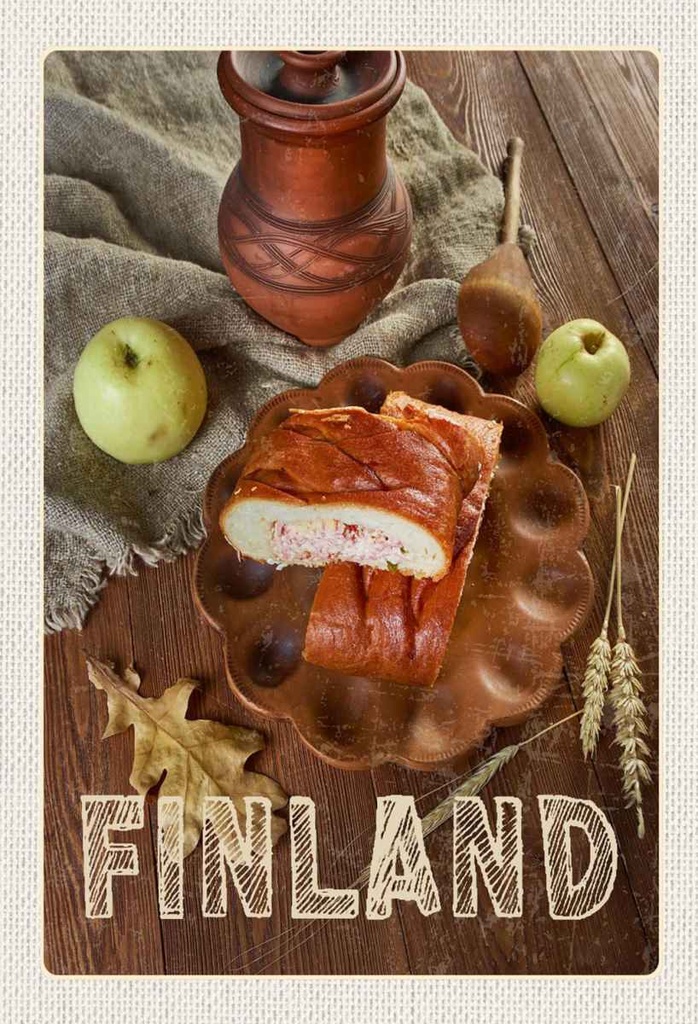 Holzschild 30x20 cm Finnland Apfel Delikatesse Bildmotiv Reisemotiv Abenteuer Reisen