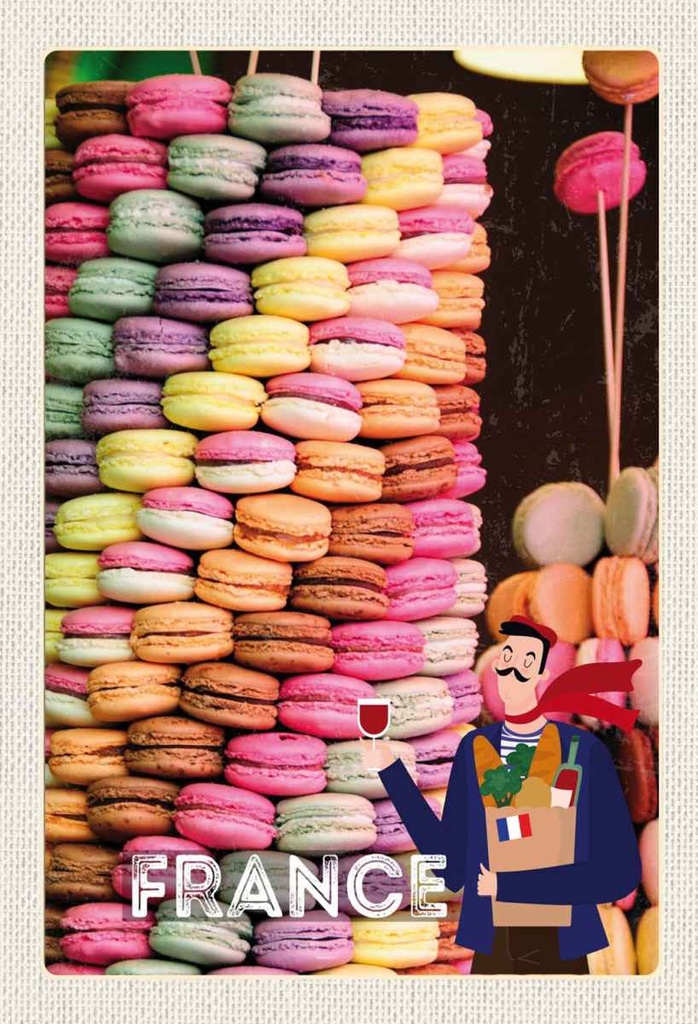 Holzschild 30x20 cm Frankreich Süßspeisen Macarons süß