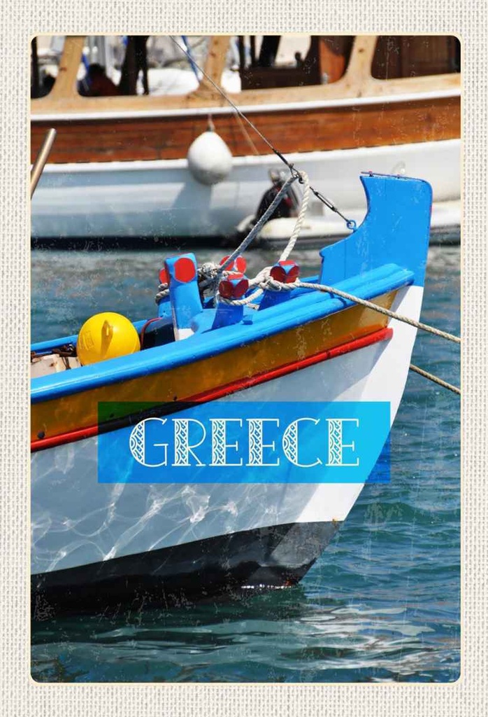 Holzschild 30x20 cm Greece Griechenland Sommer Boot Meer Bildmotiv Reisemotiv Abenteuer Reisen