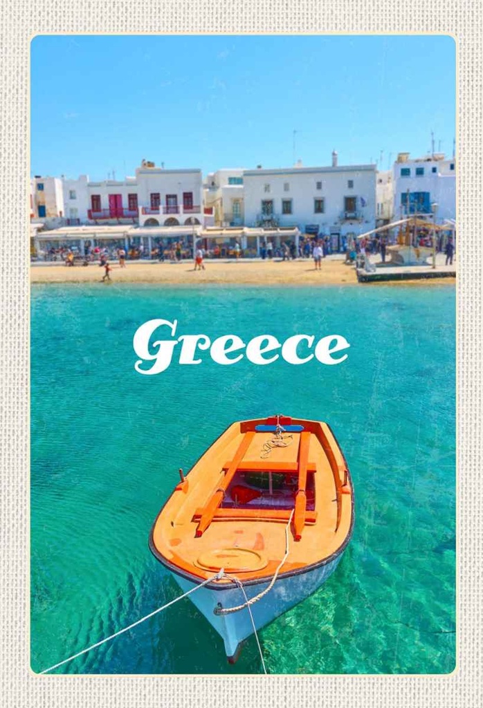 Holzschild 30x20 cm Greece Griechenland Meer Boot Strand Bildmotiv Reisemotiv Abenteuer Reisen