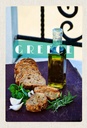 Holzschild 30x20 cm Greece Griechenland Öl Knoblauch Brot Bildmotiv Reisemotiv Abenteuer Reisen