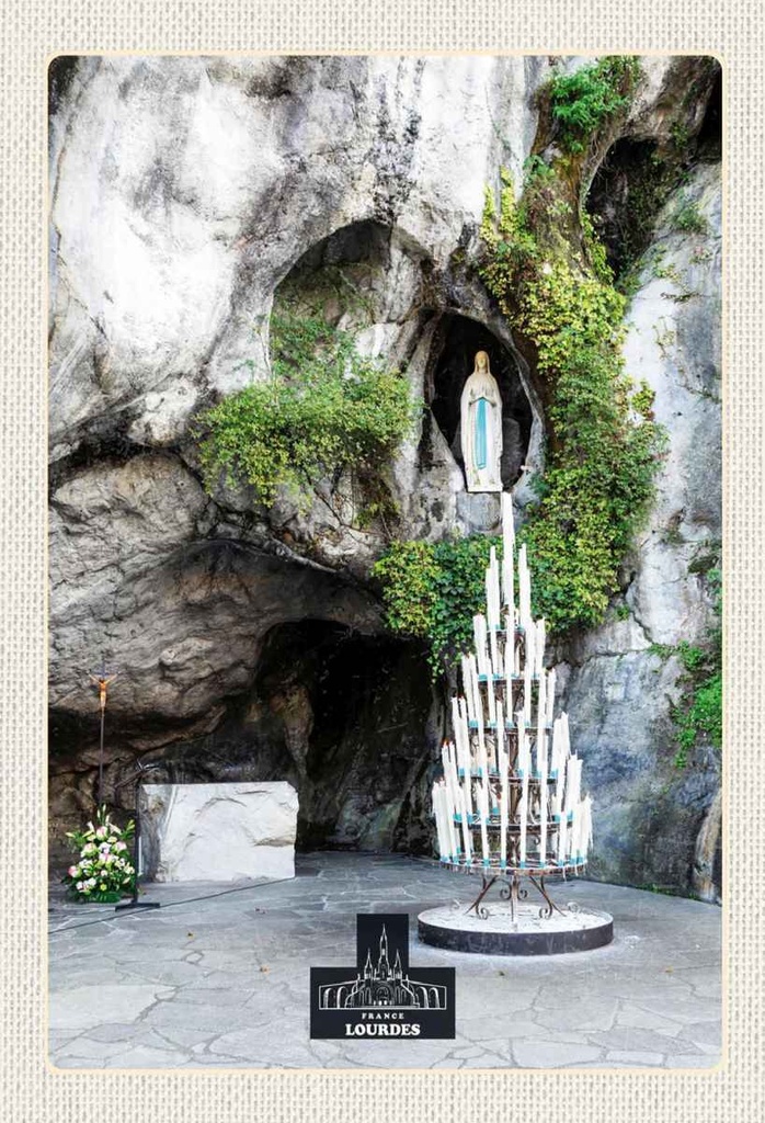 Holzschild 30x20 cm Frankreich Lourdes Jesud Kerzen Natur