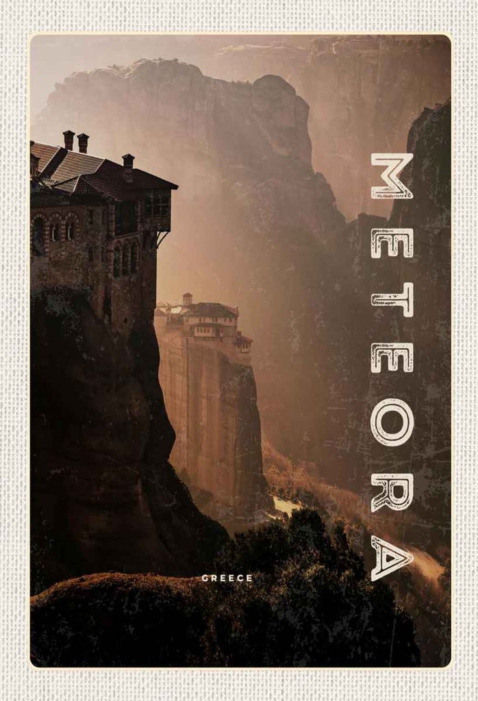 Holzschild 30x20 cm Griechenland Meteora Gebirge Natur Bildmotiv Reisemotiv Abenteuer Reisen