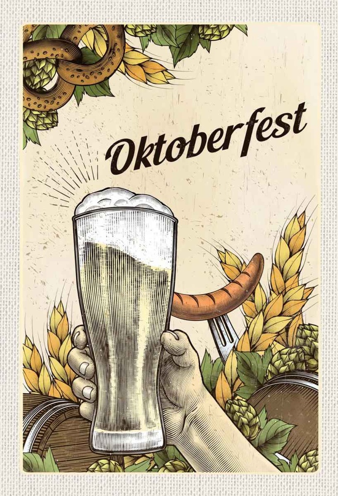 Holzschild 30x20 cm München Oktoberfest Brezel Bier Wurst