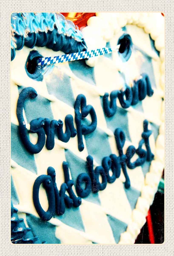 Holzschild 30x20 cm Münchener Oktoberfest Lebkuchen blau