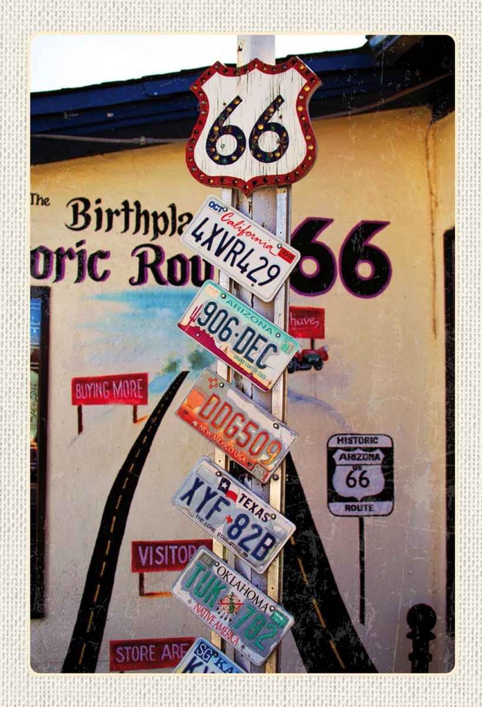 Holzschild 30x20 cm USA Amerika US Highway Route 66 Bildmotiv Reisemotiv Abenteuer Reisen