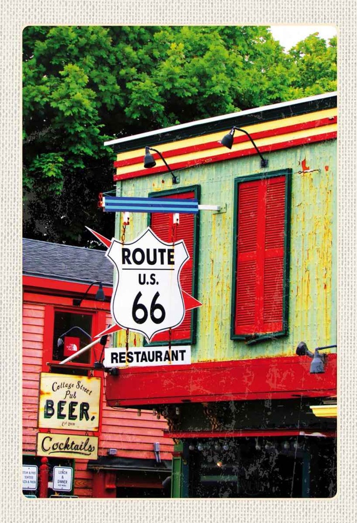 Holzschild 30x20 cm Amerika Route 66 Restaurant Chicago Bildmotiv Reisemotiv USA