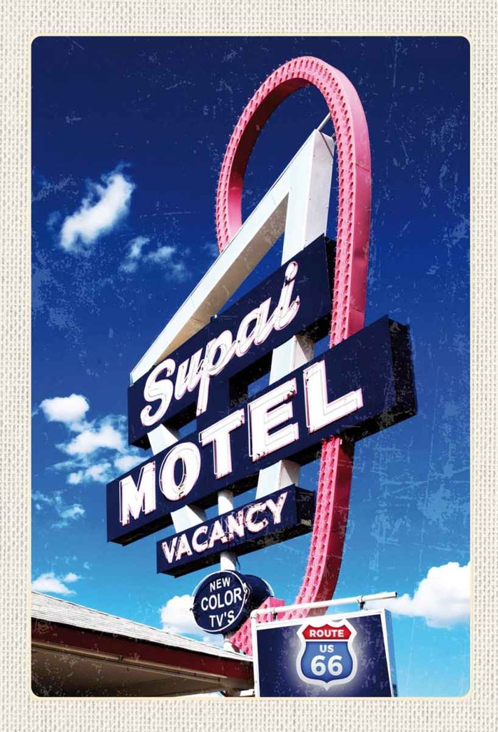 Holzschild 30x20 cm Amerika USA Route 66 Supai Motel Bildmotiv Reisemotiv