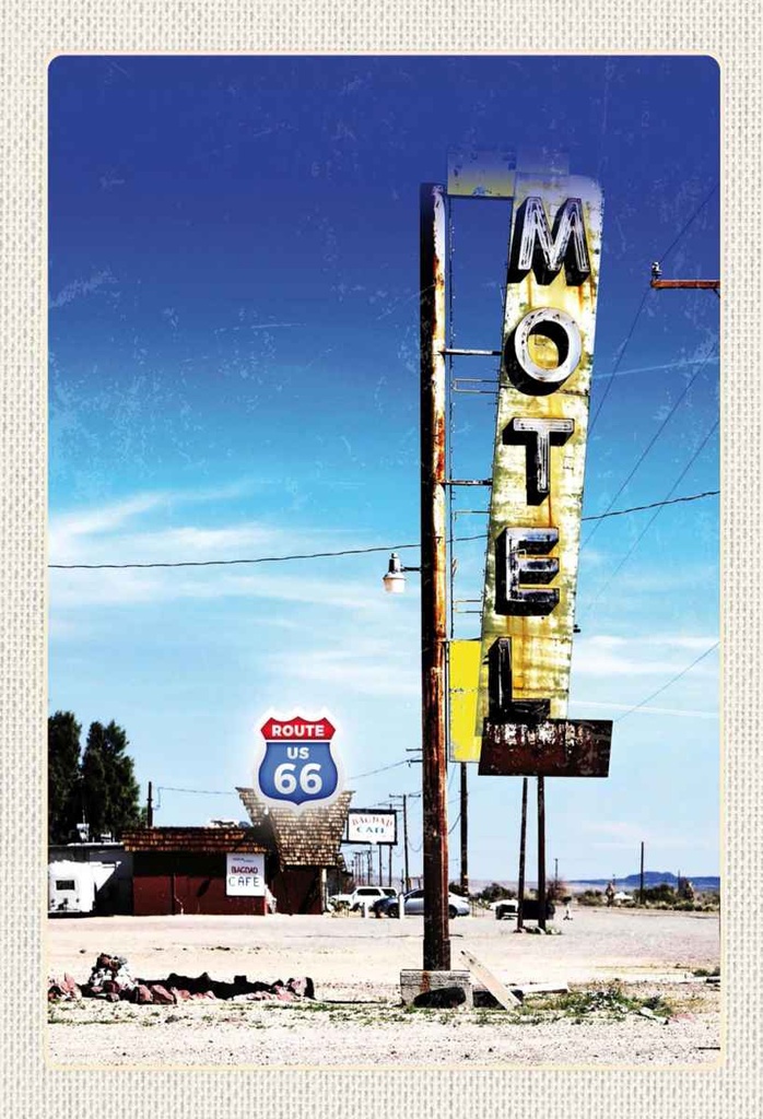 Holzschild 30x20 cm Amerika USA Route 66 Motel Wüste Bildmotiv Reisemotiv