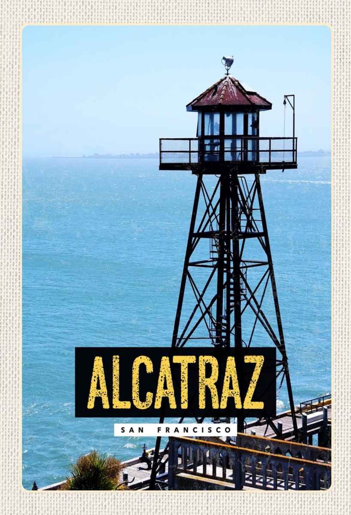 Holzschild 30x20 cm San Francisco Alcatraz Meer Turm Bildmotiv Reisemotiv Abenteuer Reisen