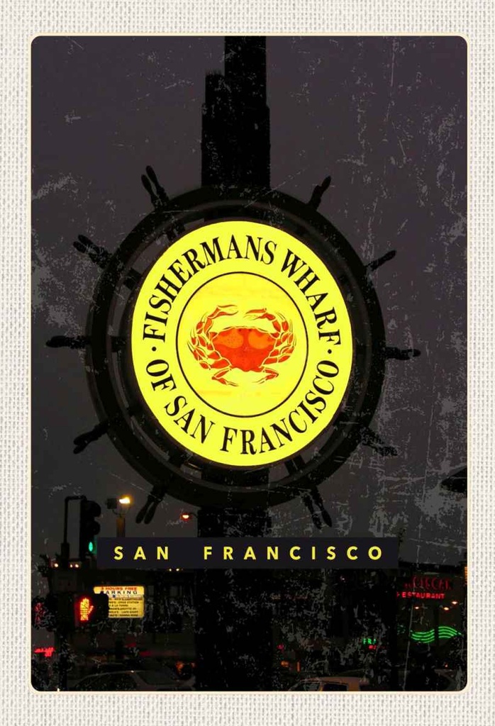 Holzschild 30x20 cm San Francisco USA Fischermans Wharf Bildmotiv Reisemotiv Abenteuer Reisen