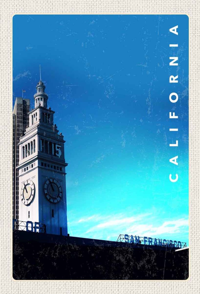 Holzschild 30x20 cm San Francisco Californien Uhr Turm Bildmotiv Reisemotiv Abenteuer Reisen