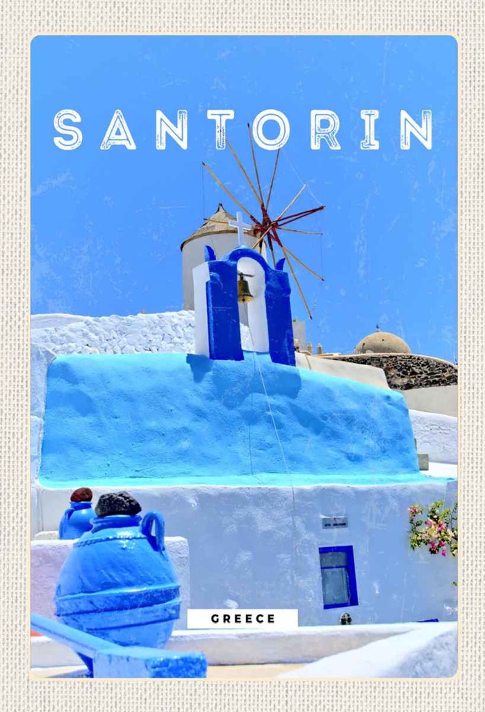Holzschild 30x20 cm Santorini Greece Griechenland blau Bildmotiv Reisemotiv Abenteuer Reisen