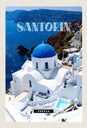 Holzschild 30x20 cm Santorini Greece Gebäude weiß blau Bildmotiv Reisemotiv Abenteuer Reisen