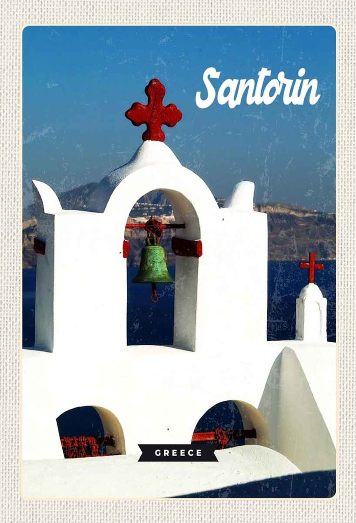 Holzschild 30x20 cm Santorini Greece Meer weiß blau Bildmotiv Reisemotiv Abenteuer Reisen