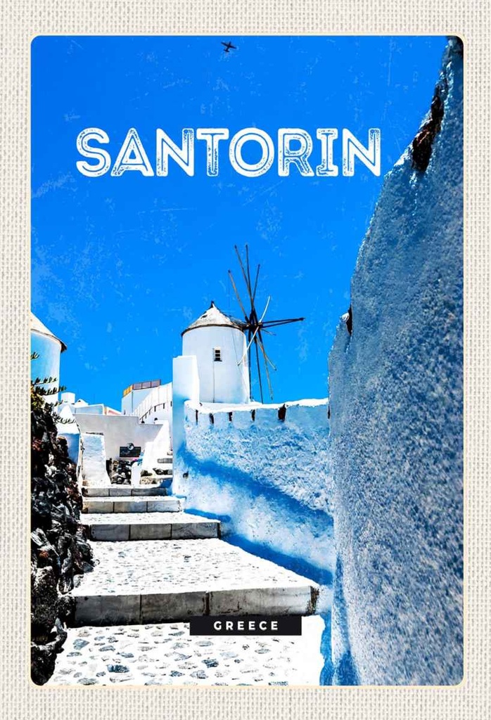 Holzschild 30x20 cm Santorini Griechenland weiße Treppen Bildmotiv Reisemotiv Abenteuer Reisen