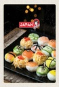 Holzschild 30x20 cm Japan Asien Sushi Fisch Gurke Avocado Bildmotiv Reisemotiv Abenteuer Reisen