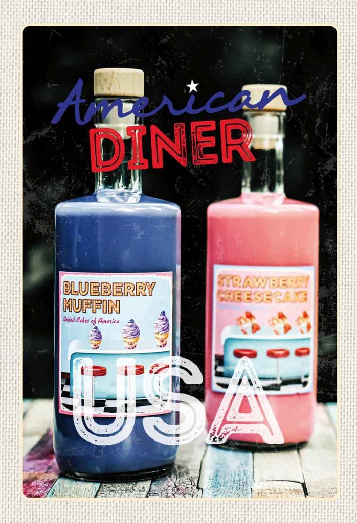 Holzschild 30x20 cm Amerika Diner Restaurant blau Muffin Bildmotiv Reisemotiv USA