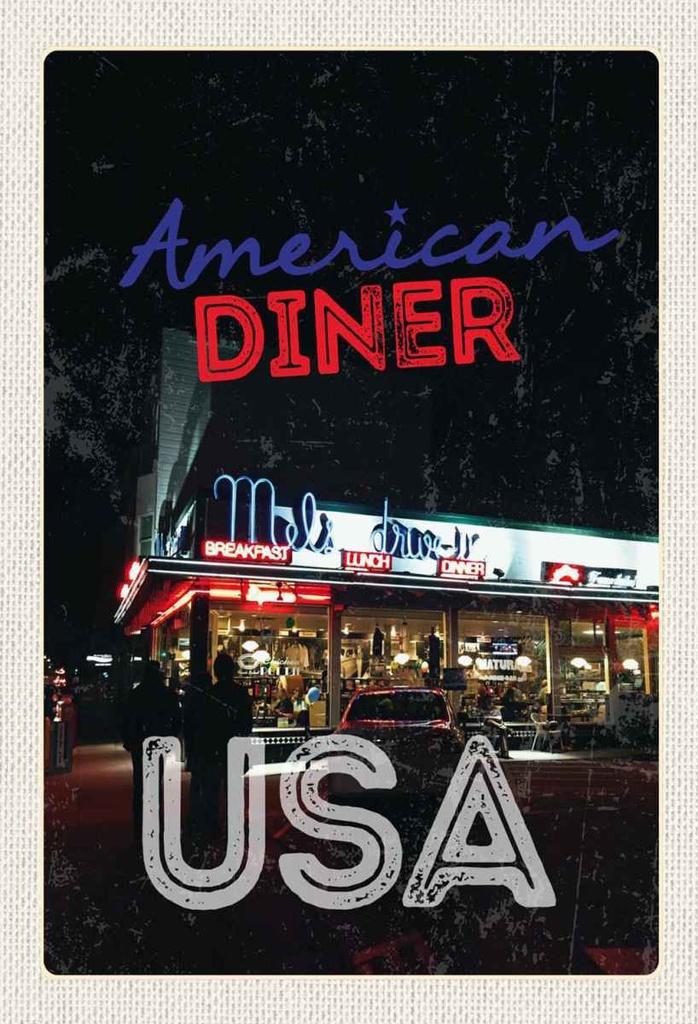 Holzschild 30x20 cm USA Diner Restaurant Lunch Dinner Bildmotiv Reisemotiv Abenteuer Reisen