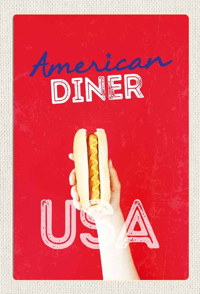 Holzschild 30x20 cm Amerika USA Hot Dog Fast Food Gericht Bildmotiv Reisemotiv