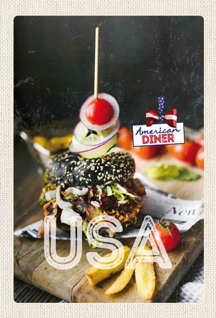 Holzschild 30x20 cm Amerika Burger Fast Food Gerichte Bildmotiv Reisemotiv USA