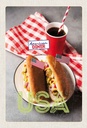 Holzschild 30x20 cm Amerika USA Hot Dog Gurken Senf Cola Bildmotiv Reisemotiv