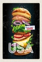 Holzschild 30x20 cm Amerika USA Burger Tomaten Gemälde Bildmotiv Reisemotiv