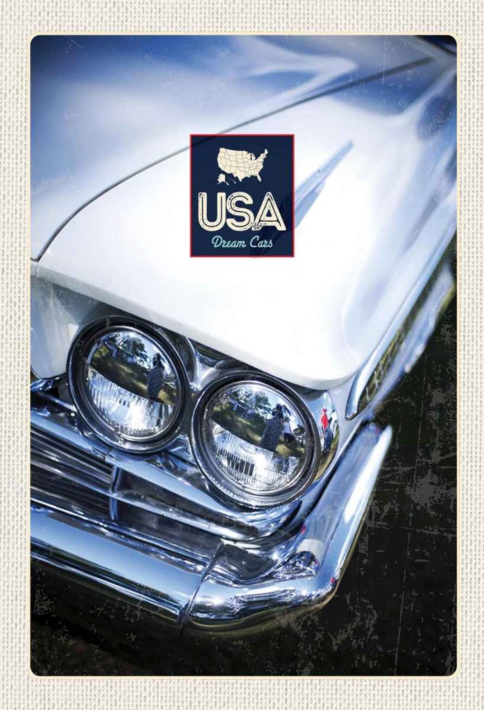 Holzschild 30x20 cm Amerika Oldtimer weiß Dream Cars Bildmotiv Reisemotiv USA