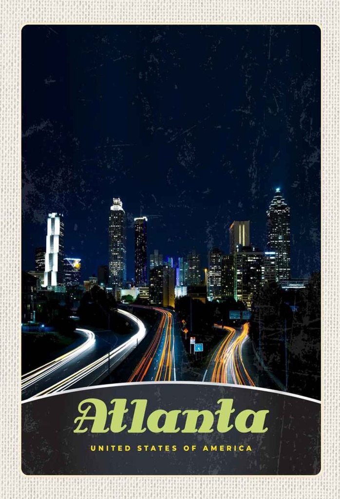 Holzschild 30x20 cm Atlanta Amerika Stadt Straße Gebäude Bildmotiv Reisemotiv Abenteuer Reisen