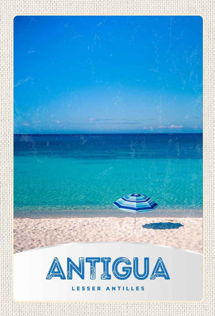 Holzschild 30x20 cm Antigua Karibik Insel Meer Strand Bildmotiv Reisemotiv Abenteuer Reisen