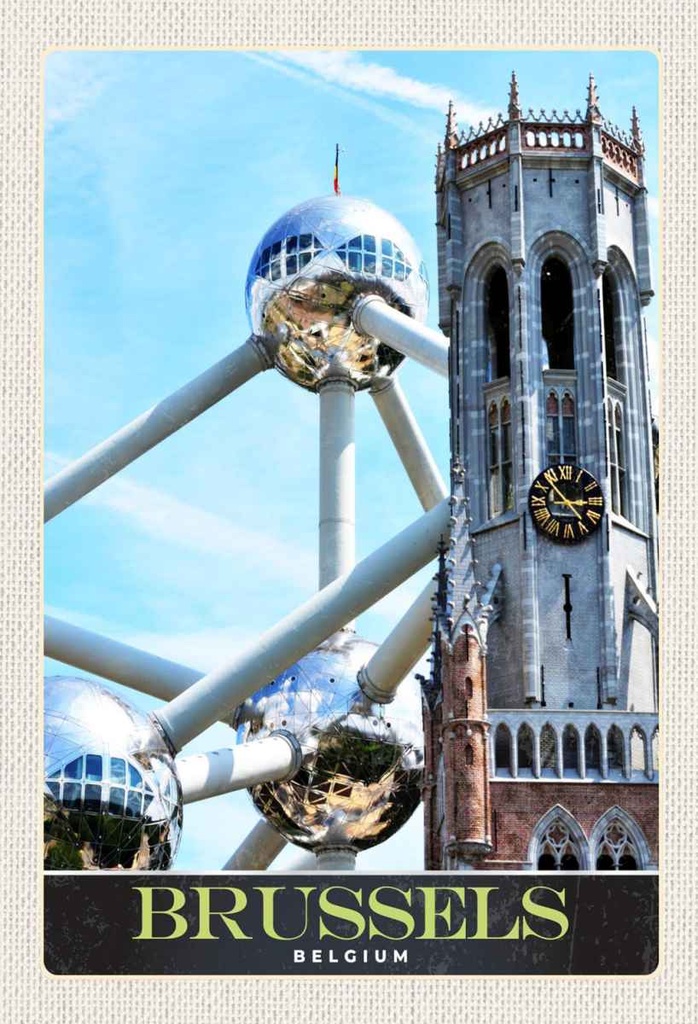 Holzschild 30x20 cm Belgien Brüssel Europa Atomium Bildmotiv Reisemotiv Abenteuer Reisen