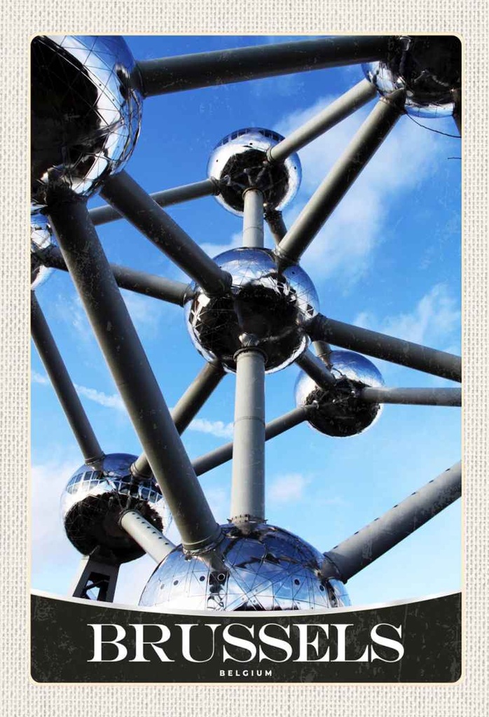 Holzschild 30x20 cm Brüssel Belgien Atomium Chemie Bildmotiv Reisemotiv Abenteuer Reisen