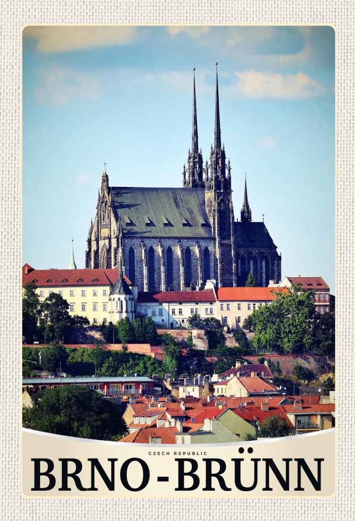 Holzschild 30x20 cm Brno-Brünn Tschechien Stadt Kirche Bildmotiv Reisemotiv Abenteuer Reisen