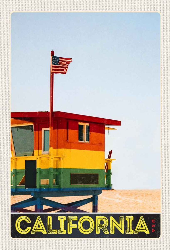 Holzschild 30x20 cm California Amerika Küste Strand Meer Bildmotiv Reisemotiv Abenteuer Reisen