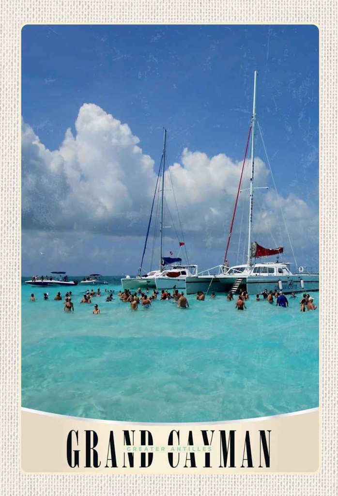 Holzschild 30x20 cm Grand Cayman Insel Amerika Yacht Bildmotiv Reisemotiv Abenteuer Reisen