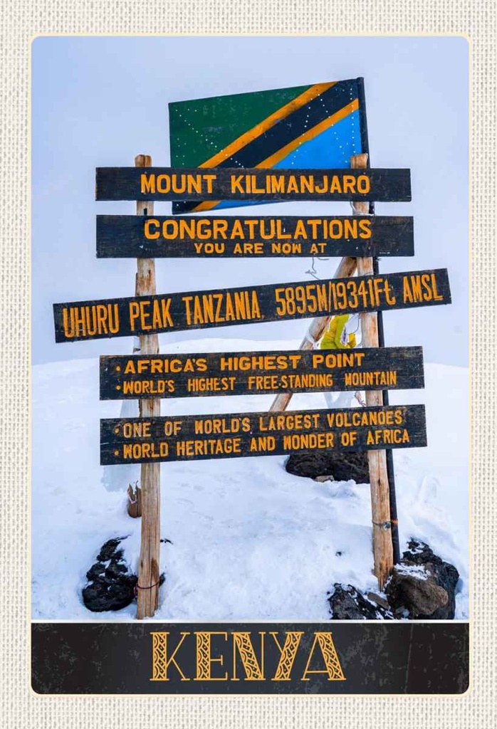 Holzschild 30x20 cm Kenia Afrika Mount Kilimanjaro 5895 M Bildmotiv Reisemotiv Abenteuer Reisen