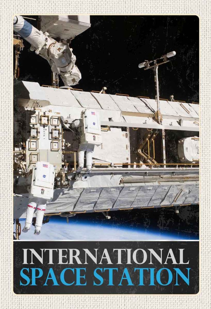 Holzschild 30x20 cm Weltraum International Space Station Bildmotiv Reisemotiv Abenteuer Reisen