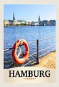 Holzschild 30x20 cm Hamburg Hafen Deutschland Fluss Stadt Bildmotiv Reisemotiv Abenteuer Reisen