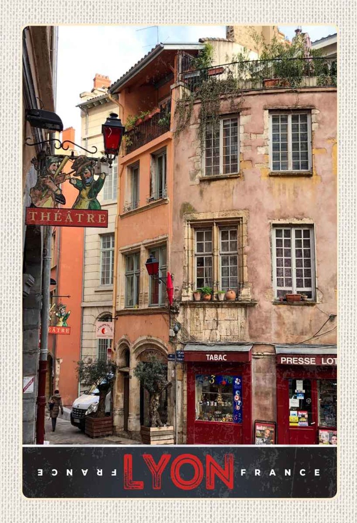 Holzschild 30x20 cm Lyon Stadt Frankreich Tabak Theater Bildmotiv Reisemotiv Abenteuer Reisen