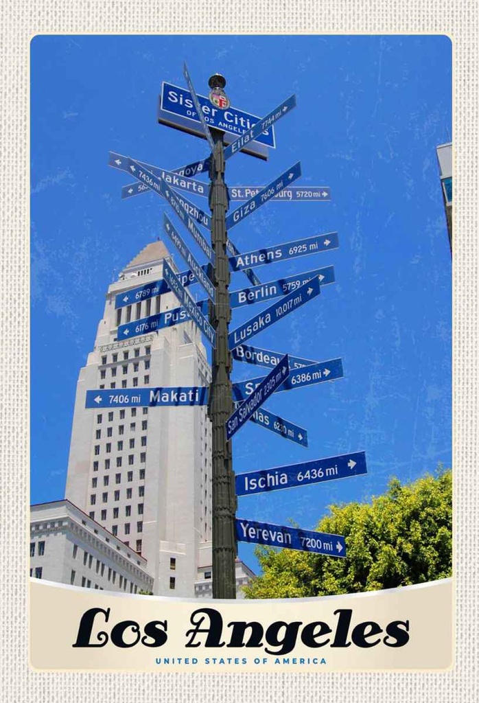 Holzschild 30x20 cm Los Angeles USA Amerika Sister Citis Bildmotiv Reisemotiv Abenteuer Reisen
