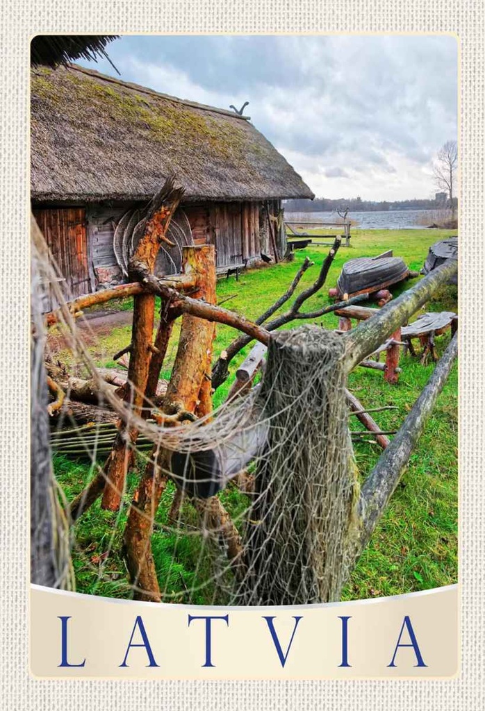 Holzschild 30x20 cm Lettland Natur Häuschen Europa Bildmotiv Reisemotiv Abenteuer Reisen