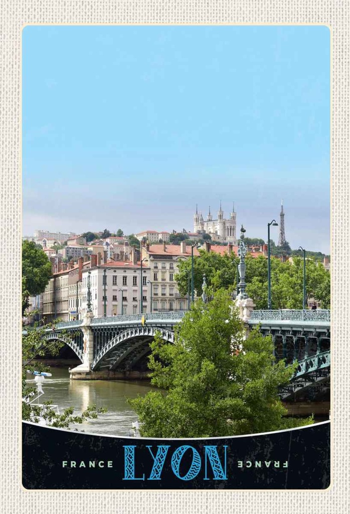 Holzschild 30x20 cm Lyon Brücke Frankreich Fluss Schloss