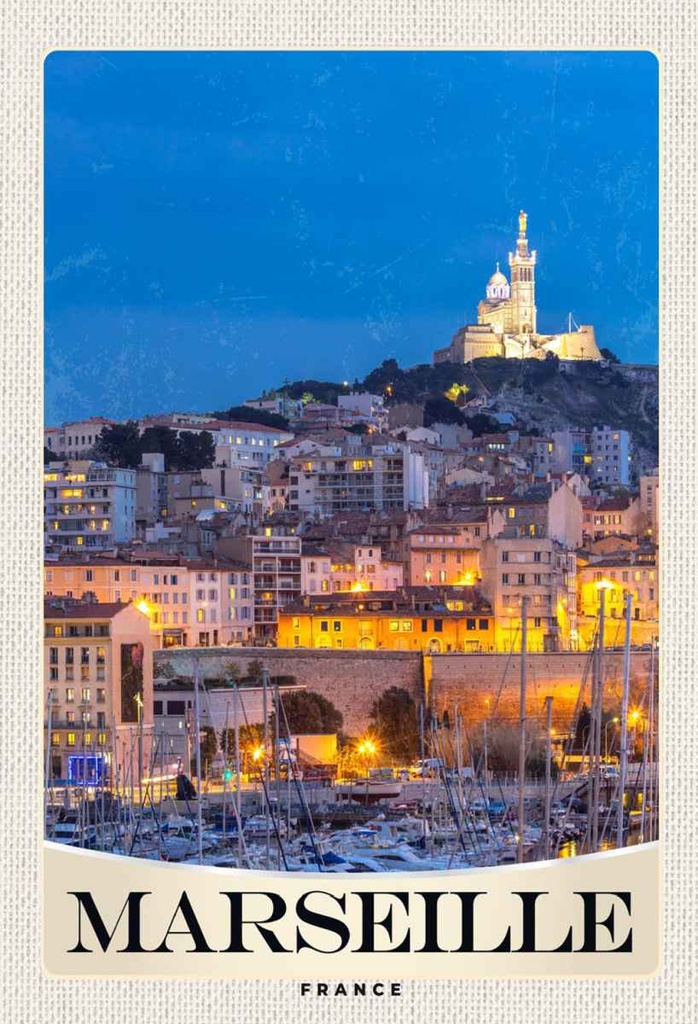 Holzschild 30x20 cm Marseille Frankreich Kirche Nacht
