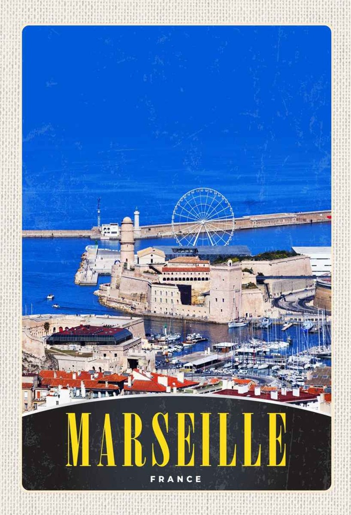 Holzschild 30x20 cm Marseille Frankreich Stadt Riesenrad Bildmotiv Reisemotiv Abenteuer Reisen