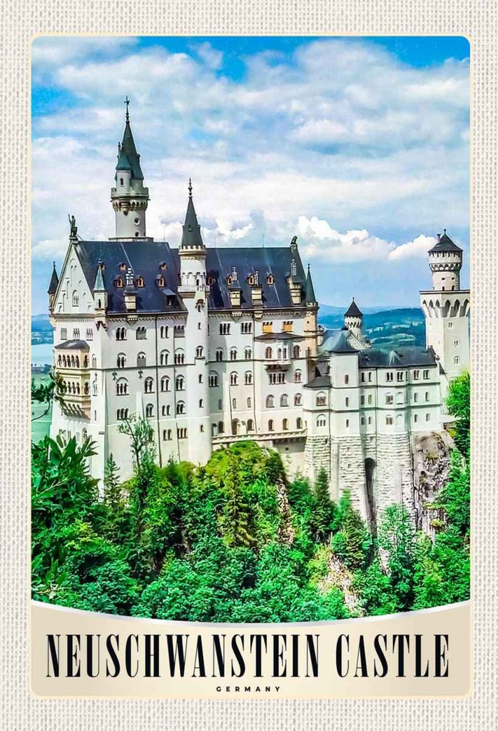 Holzschild 30x20 cm Neuschwanstein Schloss Architektur Bildmotiv Reisemotiv Abenteuer Reisen