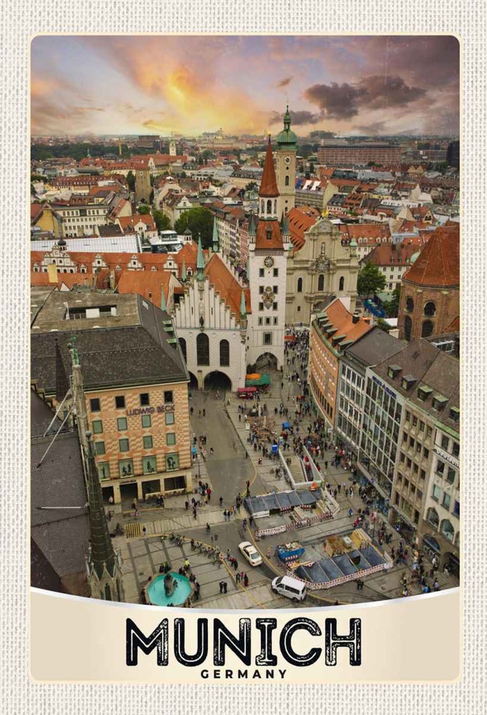 Holzschild 30x20 cm Aussblick auf München Deutschland Bildmotiv Reisemotiv Abenteuer Reisen