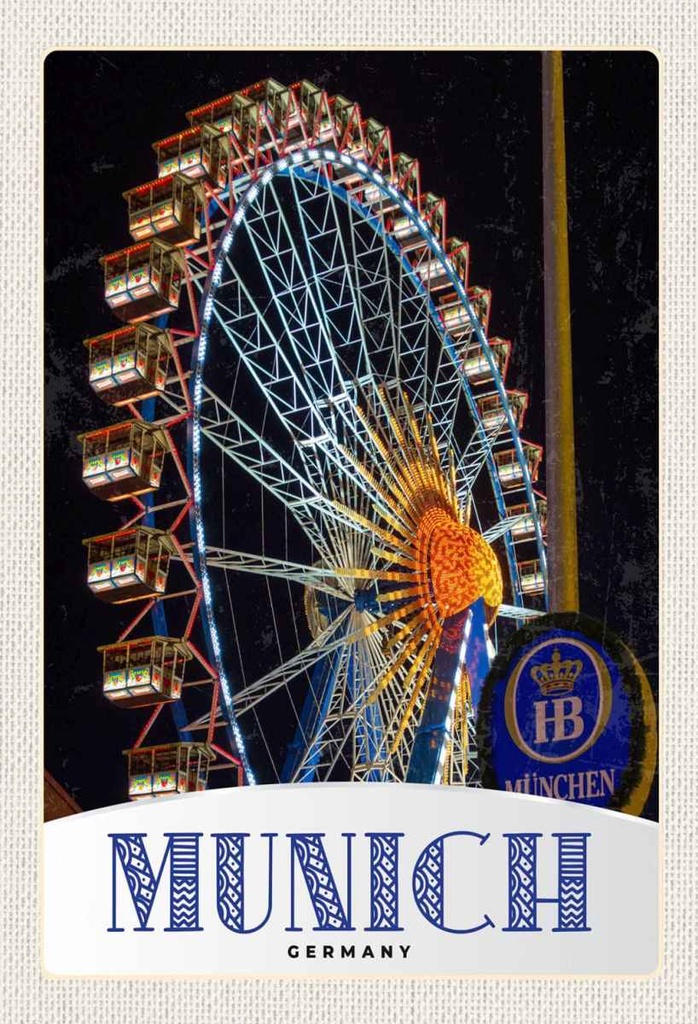 Holzschild 30x20 cm München Oktoberfest Riesenrad Kirmes
