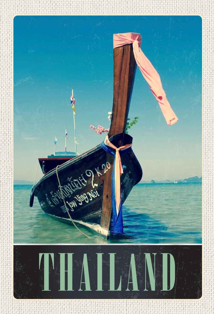 Holzschild 30x20 cm Thailand Meer blaues Boot Natur Bildmotiv Reisemotiv Abenteuer Reisen